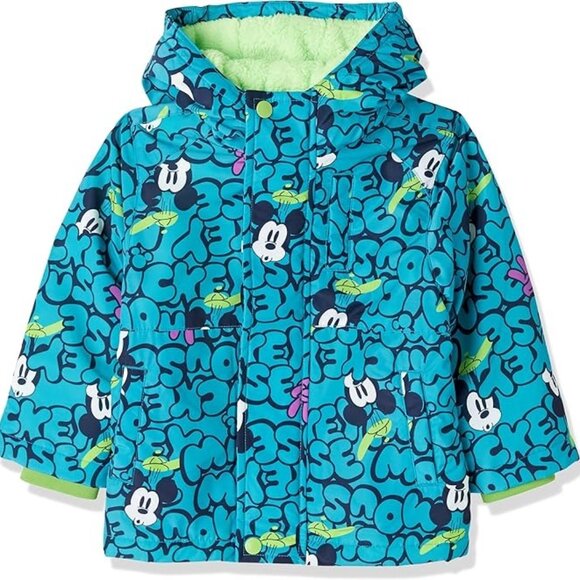Mickey Other - NEW Mickey Mouse Puffer Coat Sherpa Fleece Lining Small 6Y 7Y Blue Green Fun